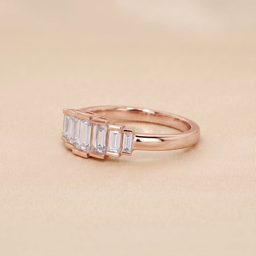 Baguette Lab Grown Diamond Side Stone Engagement Ring in 10K Rose Gold 1 CTW