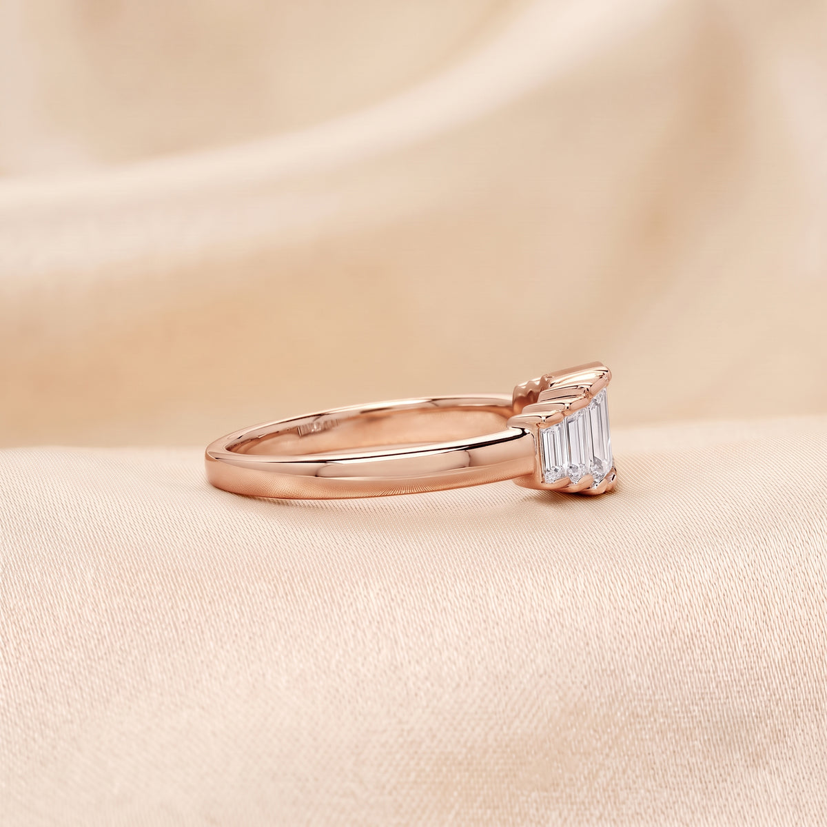 Baguette Lab Grown Diamond Side Stone Engagement Ring in 10K Rose Gold 1 CTW