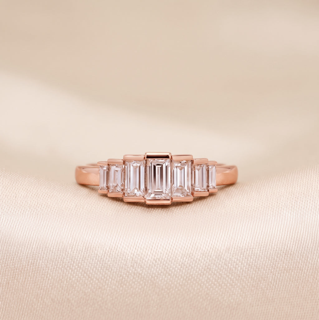 Baguette Lab Grown Diamond Side Stone Engagement Ring in 10K Rose Gold 1 CTW