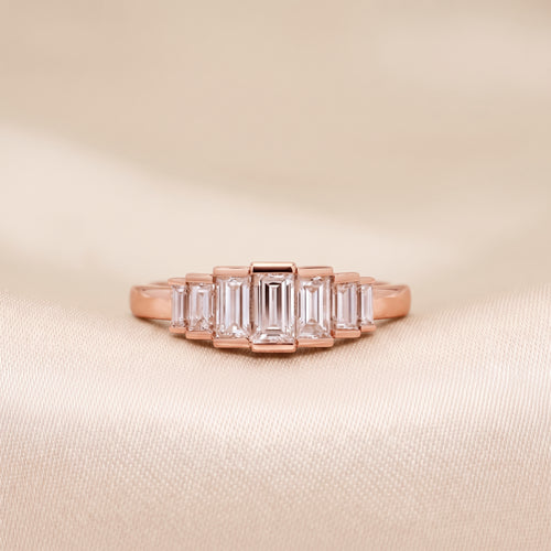 Baguette Lab Grown Diamond Side Stone Engagement Ring in 10K Rose Gold 1 CTW