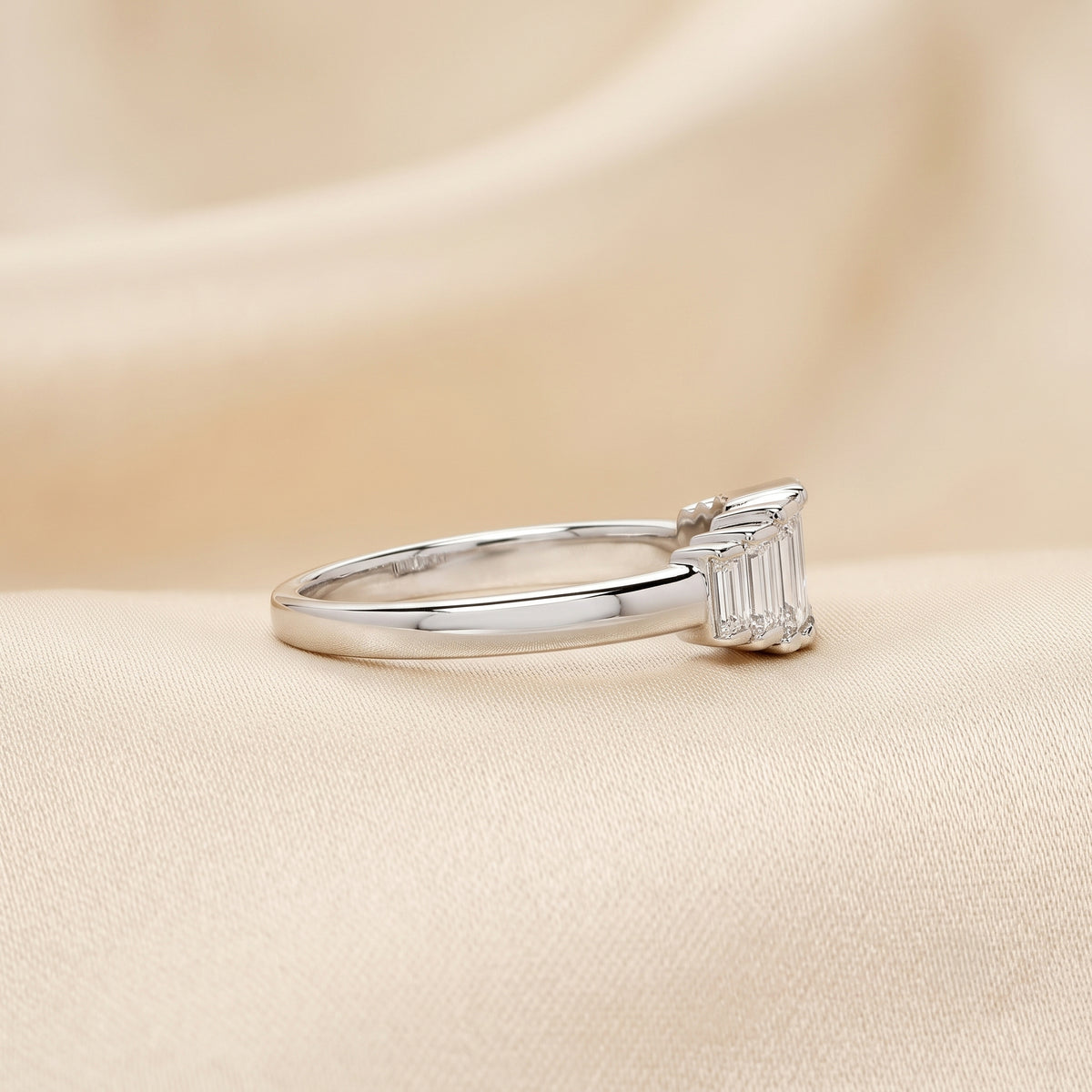 Baguette Lab Grown Diamond Side Stone Engagement Ring in 10K White Gold 1 CTW
