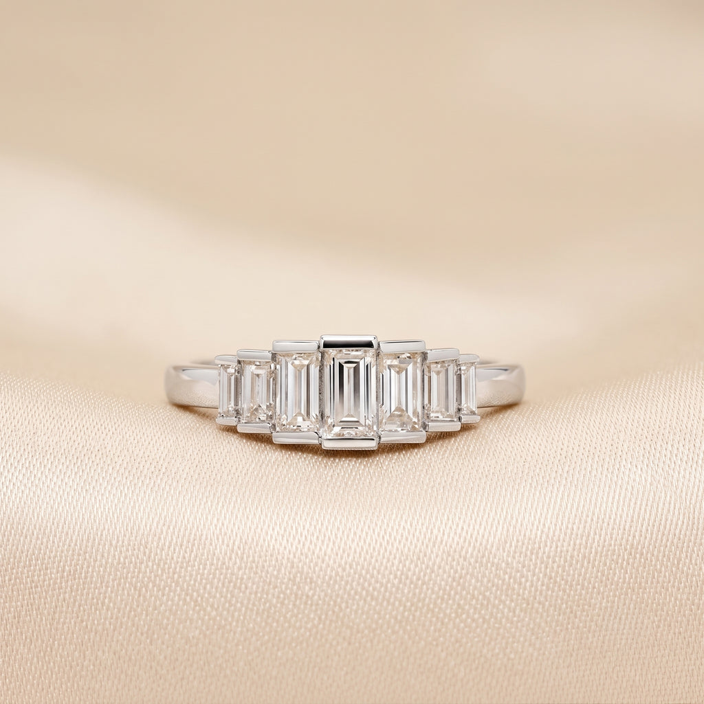 Baguette Lab Grown Diamond Side Stone Engagement Ring in 10K White Gold 1 CTW