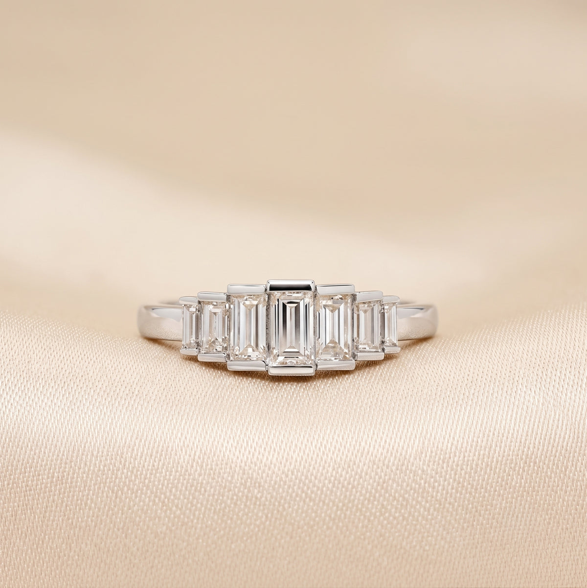 Baguette Lab Grown Diamond Side Stone Engagement Ring in 10K White Gold 1 CTW