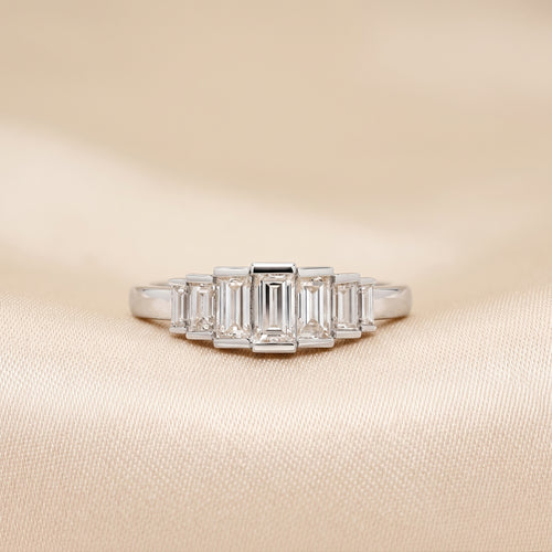 Baguette Lab Grown Diamond Side Stone Engagement Ring in 10K White Gold 1 CTW