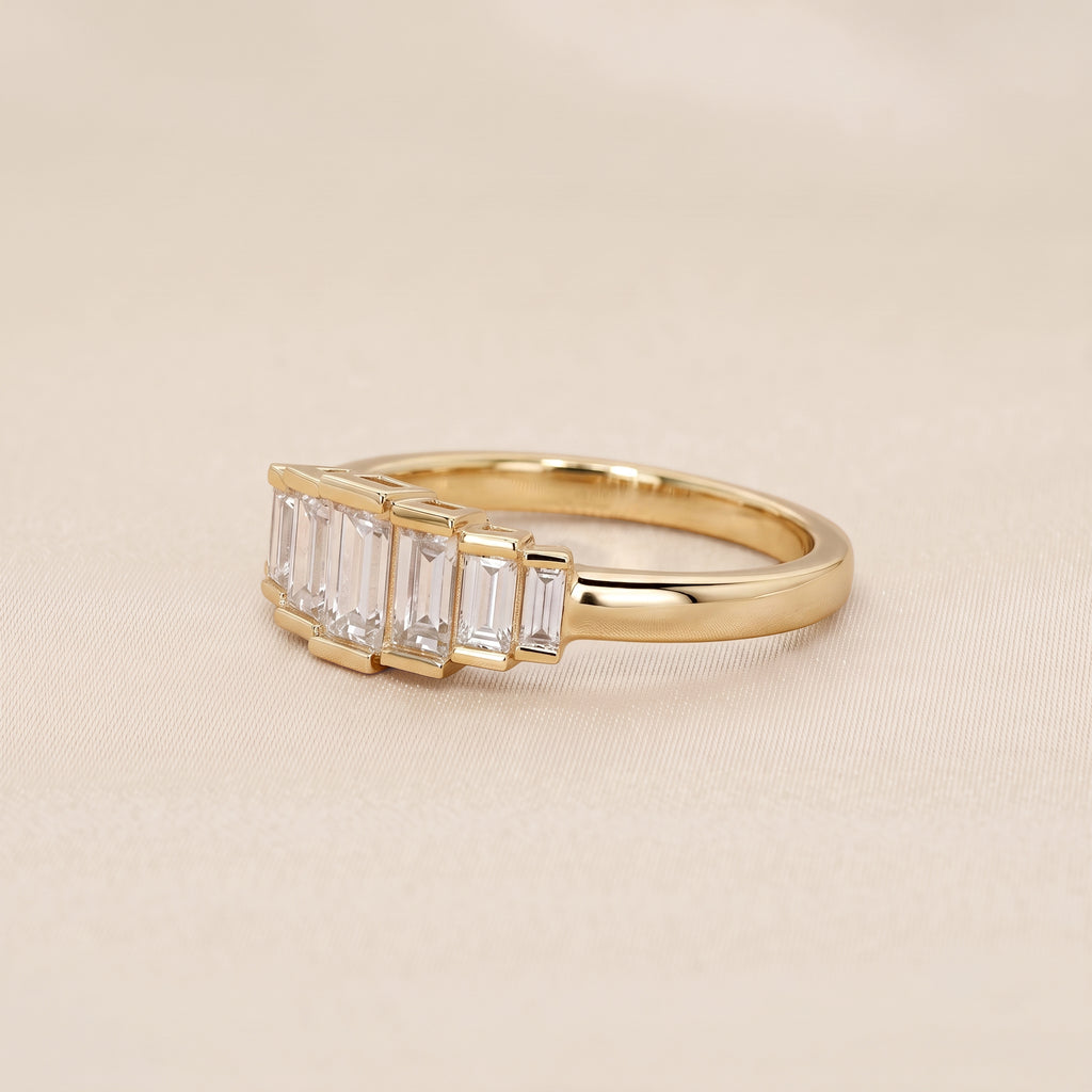 Baguette Lab Grown Diamond Side Stone Engagement Ring in 10K Yellow Gold 1 CTW
