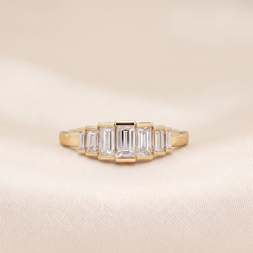 Baguette Lab Grown Diamond Side Stone Engagement Ring in 10K Yellow Gold 1 CTW