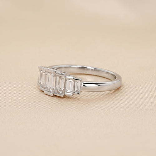 Baguette Lab Grown Diamond Side Stone Engagement Ring in 14K White Gold 1 CTW