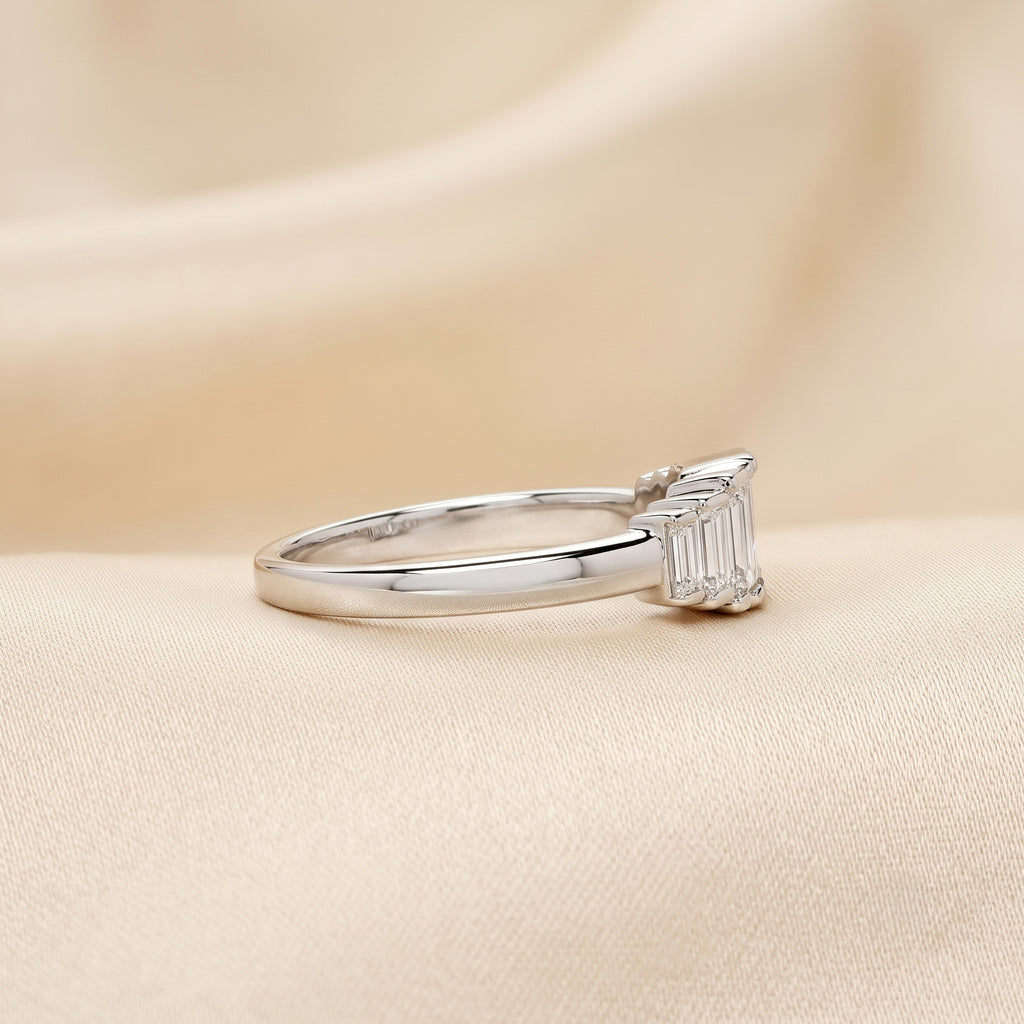 Baguette Lab Grown Diamond Side Stone Engagement Ring in 14K White Gold 1 CTW