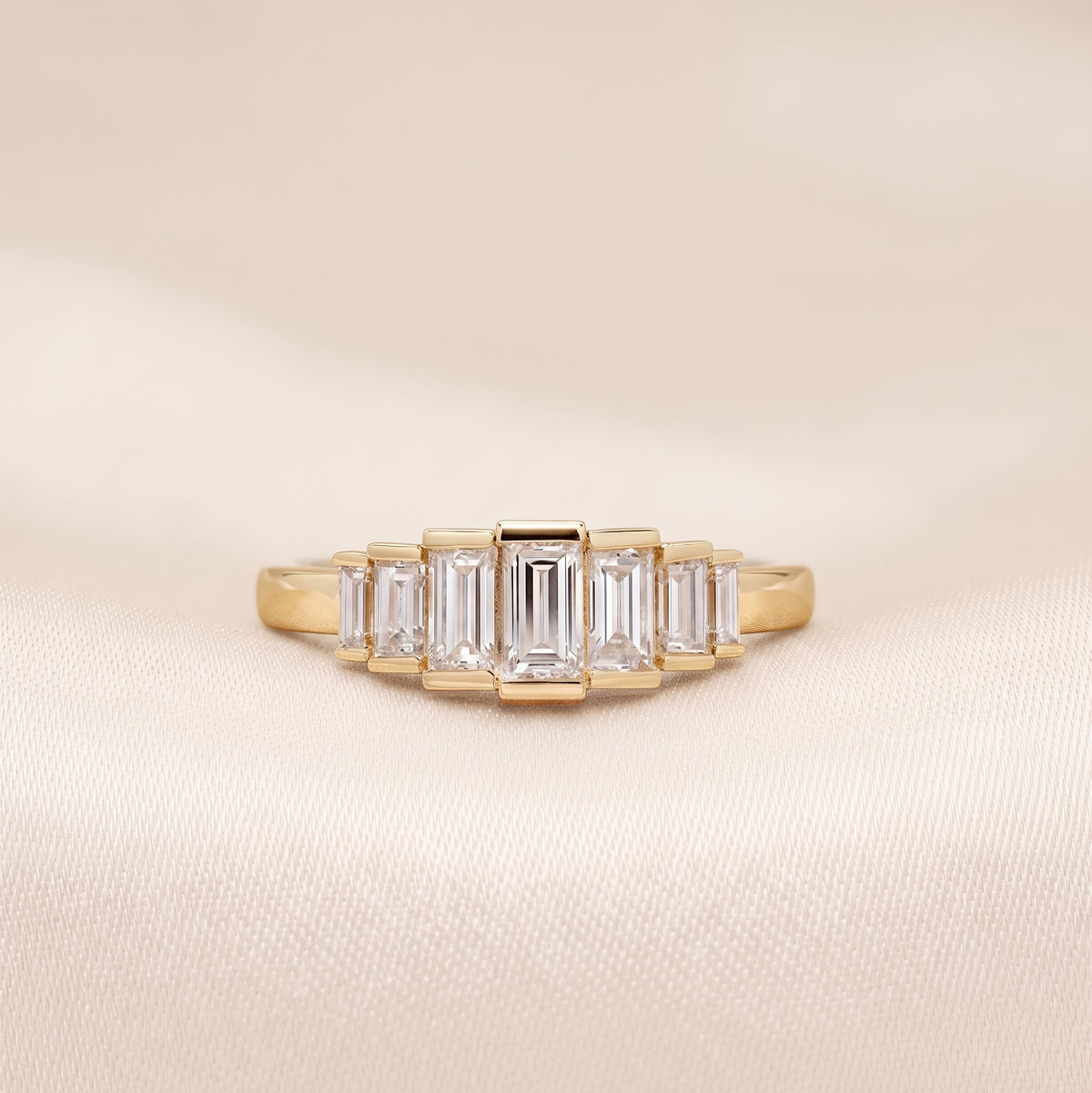 Baguette Lab Grown Diamond Side Stone Engagement Ring in 14K Yellow Gold 1 CTW