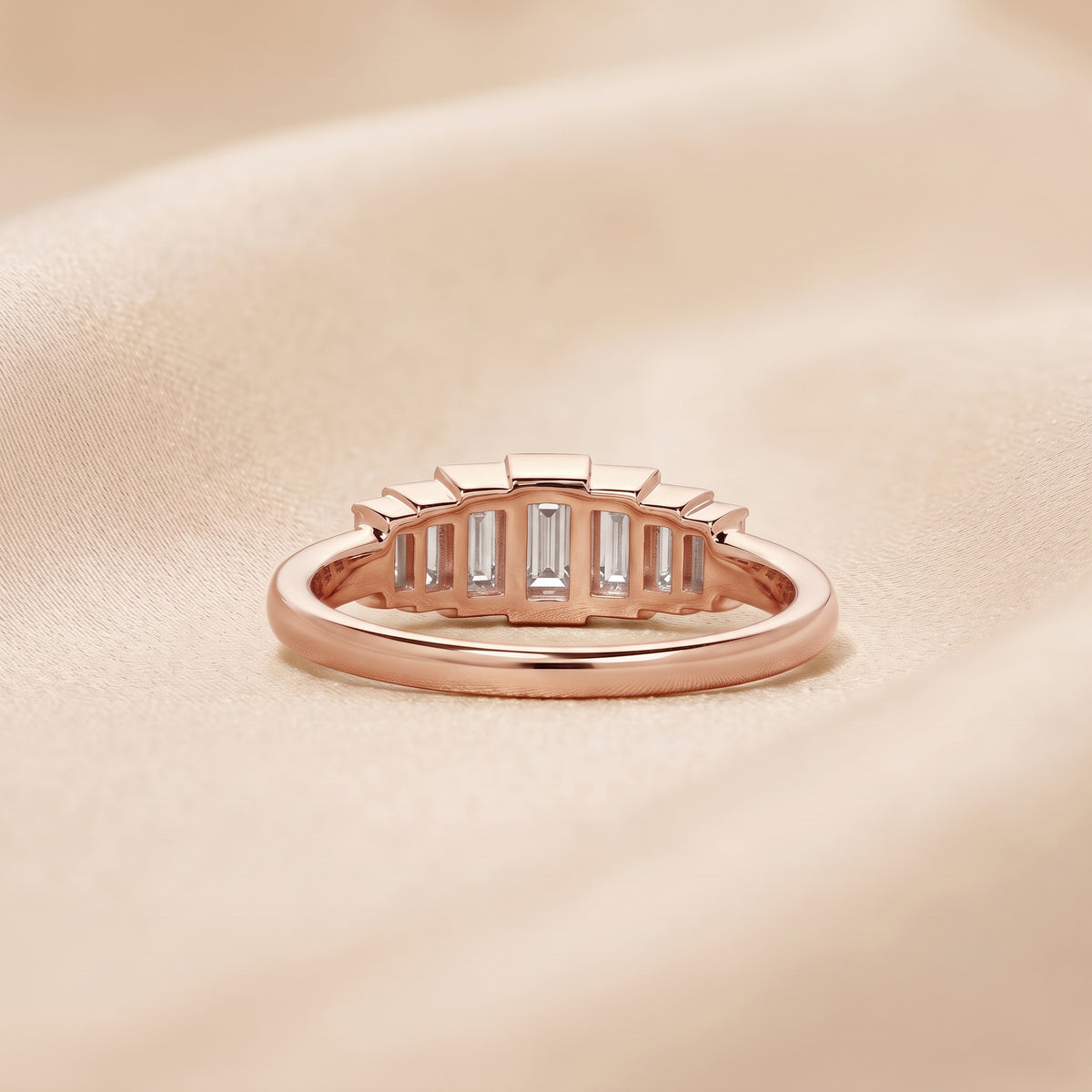 Baguette Lab Grown Diamond Side Stone Engagement Ring in 18 Rose Gold 1 CTW