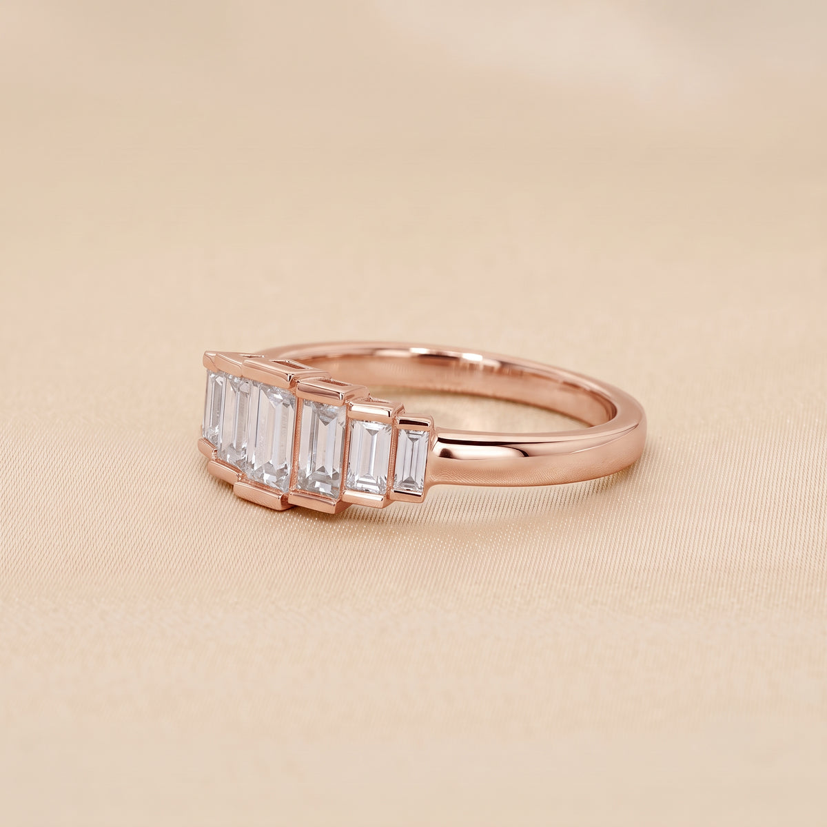 Baguette Lab Grown Diamond Side Stone Engagement Ring in 18 Rose Gold 1 CTW
