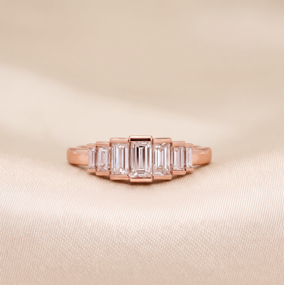 Baguette Lab Grown Diamond Side Stone Engagement Ring in 18 Rose Gold 1 CTW