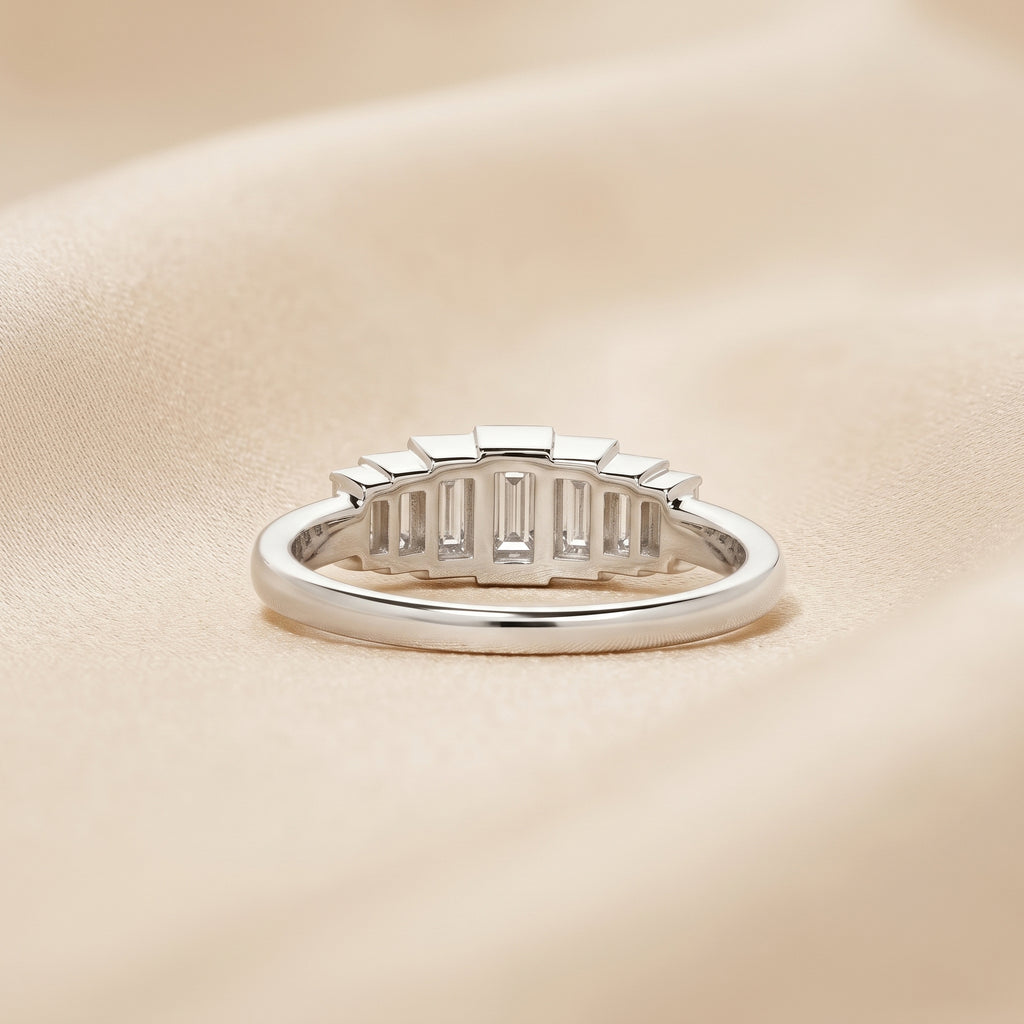 Baguette Lab Grown Diamond Side Stone Engagement Ring in 18K White Gold 1 CTW