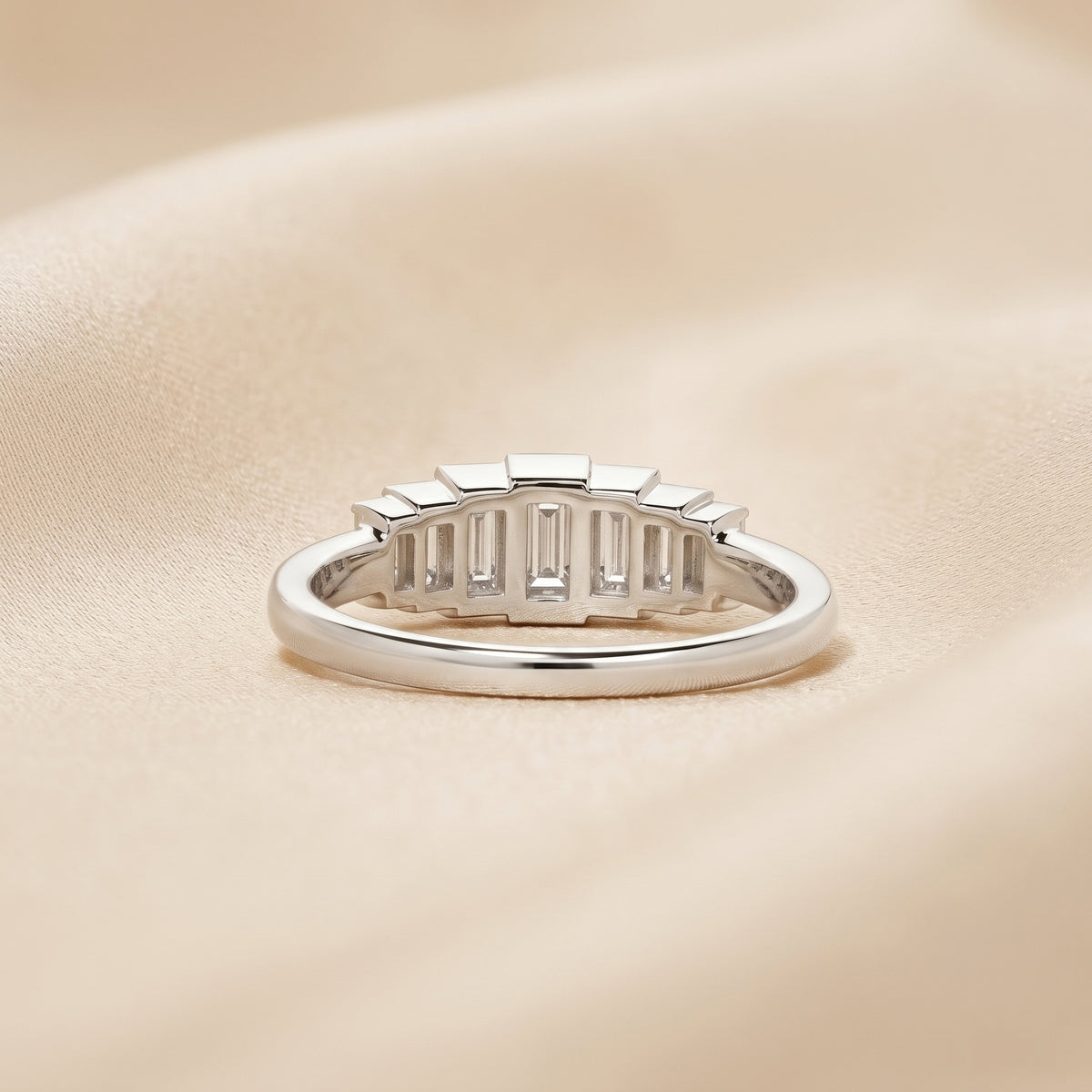 Baguette Lab Grown Diamond Side Stone Engagement Ring in 18K White Gold 1 CTW