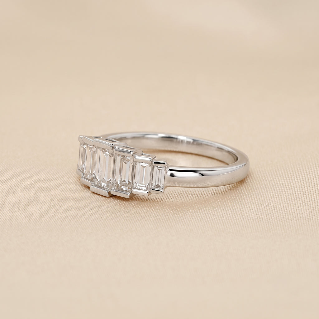 Baguette Lab Grown Diamond Side Stone Engagement Ring in 18K White Gold 1 CTW