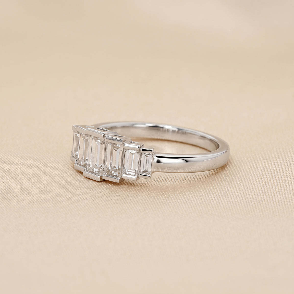 Baguette Lab Grown Diamond Side Stone Engagement Ring in 18K White Gold 1 CTW