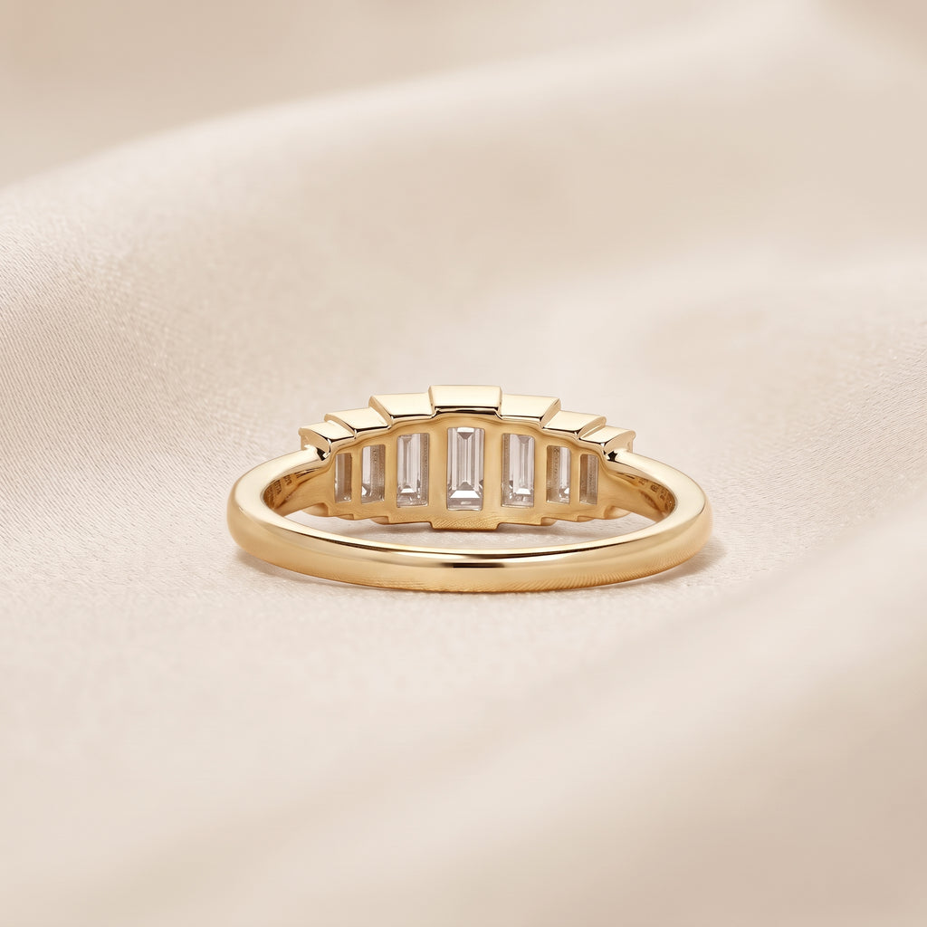Baguette Lab Grown Diamond Side Stone Engagement Ring in 18K Yellow Gold 1 CTW