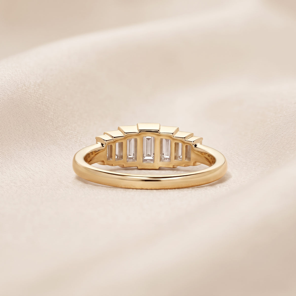 Baguette Lab Grown Diamond Side Stone Engagement Ring in 18K Yellow Gold 1 CTW