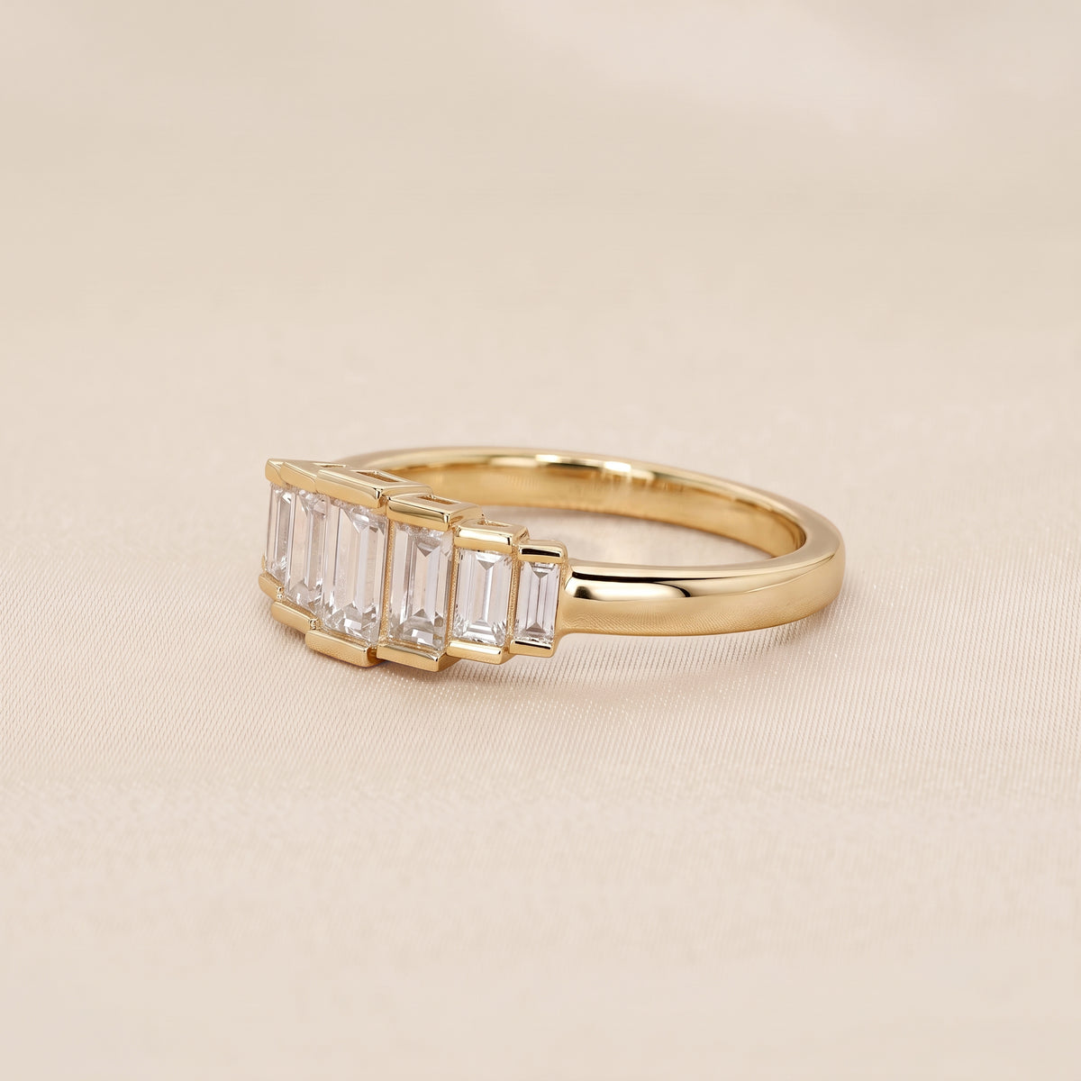 Baguette Lab Grown Diamond Side Stone Engagement Ring in 18K Yellow Gold 1 CTW