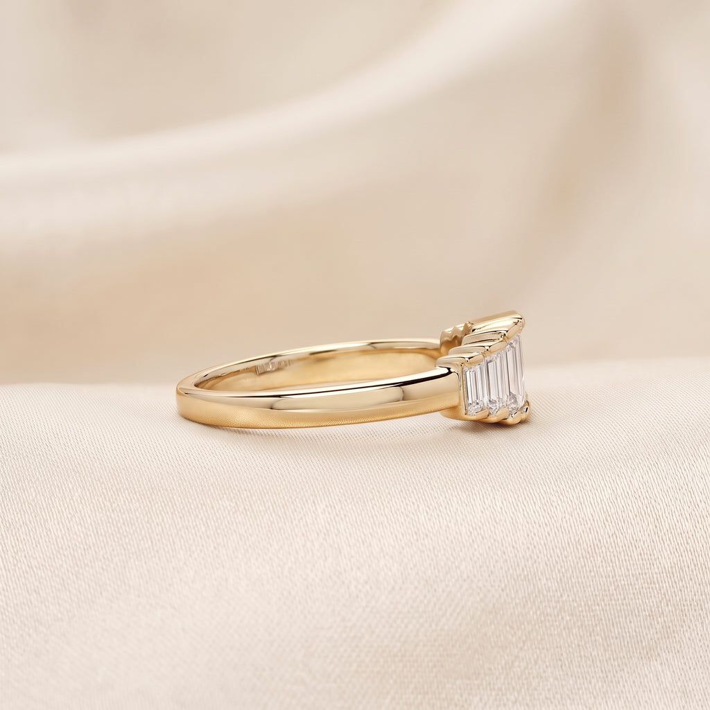 Baguette Lab Grown Diamond Side Stone Engagement Ring in 18K Yellow Gold 1 CTW