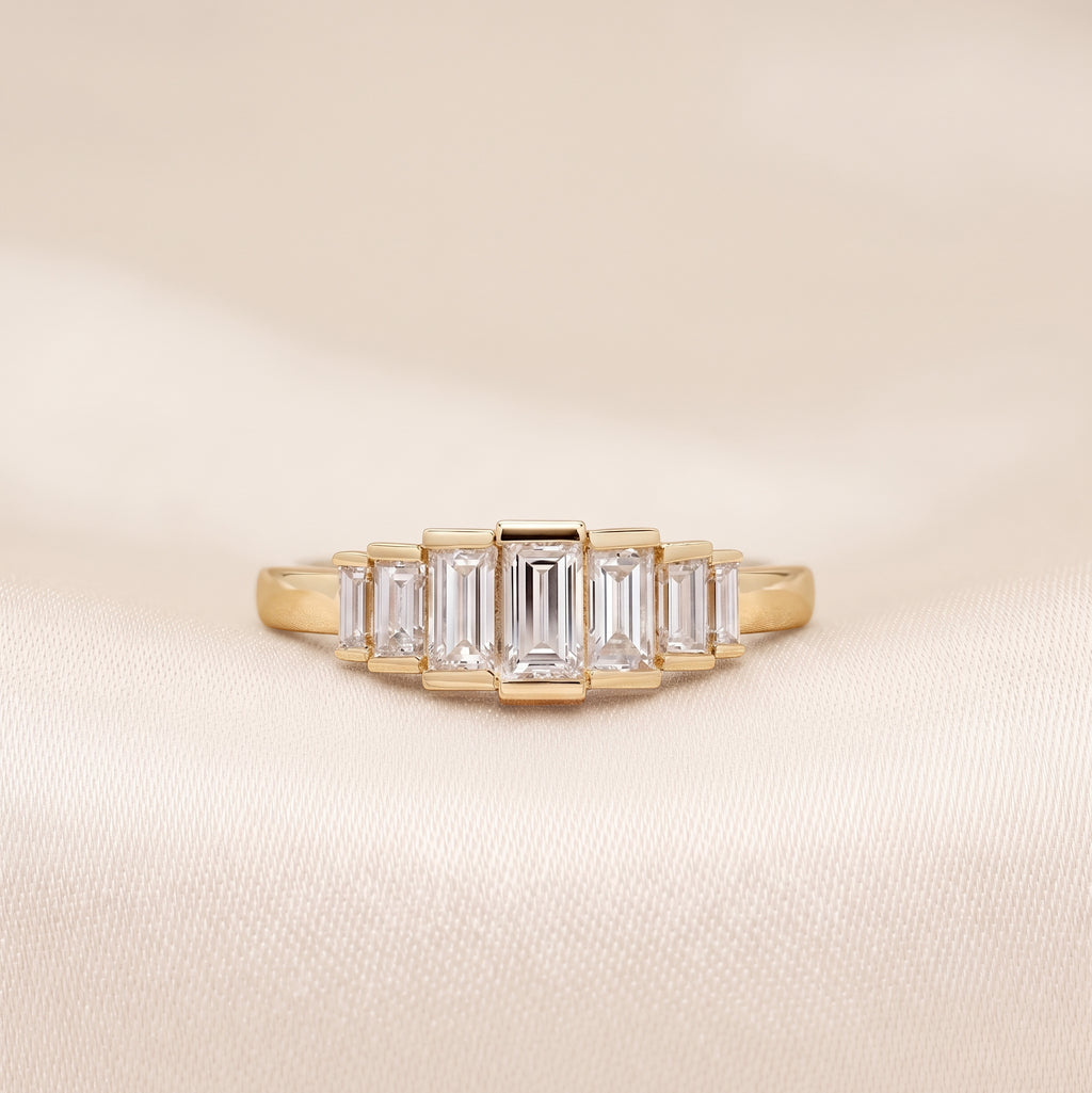 Baguette Lab Grown Diamond Side Stone Engagement Ring in 18K Yellow Gold 1 CTW