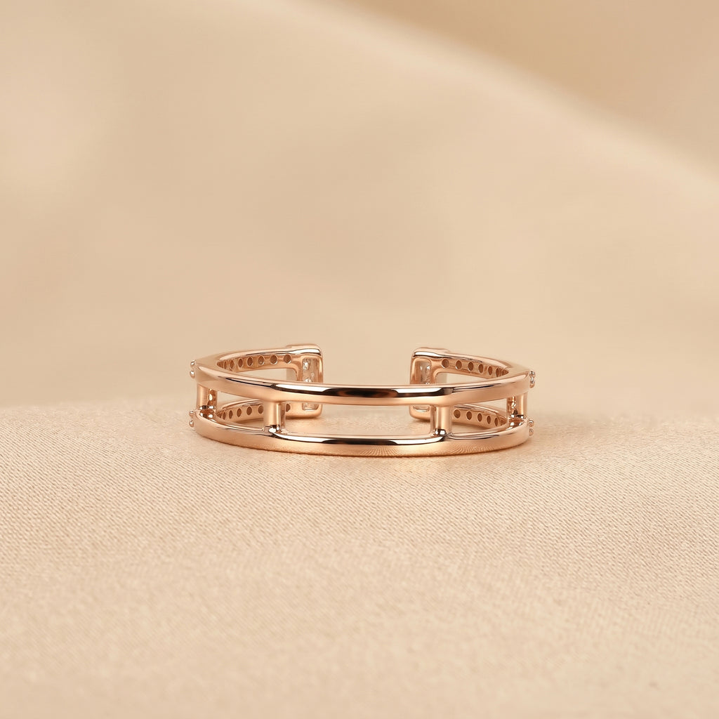 Baguette & Round Lab Grown Diamond Open Shank Ring in 10K Rose Gold 0.35 CTW