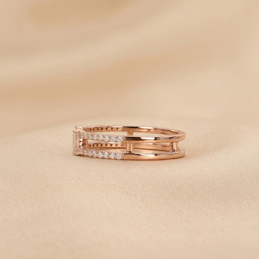 Baguette & Round Lab Grown Diamond Open Shank Ring in 10K Rose Gold 0.35 CTW