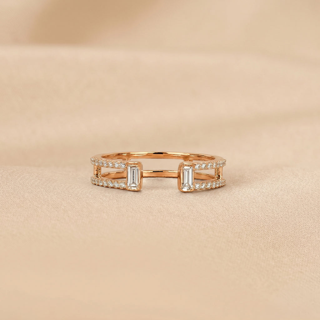Baguette & Round Lab Grown Diamond Open Shank Ring in 10K Rose Gold 0.35 CTW