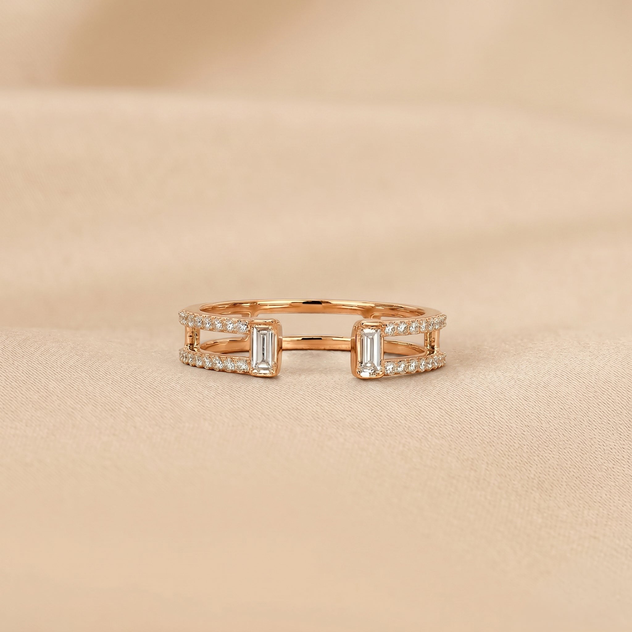 Baguette & Round Lab Grown Diamond Open Shank Ring in 10K Rose Gold 0.35 CTW
