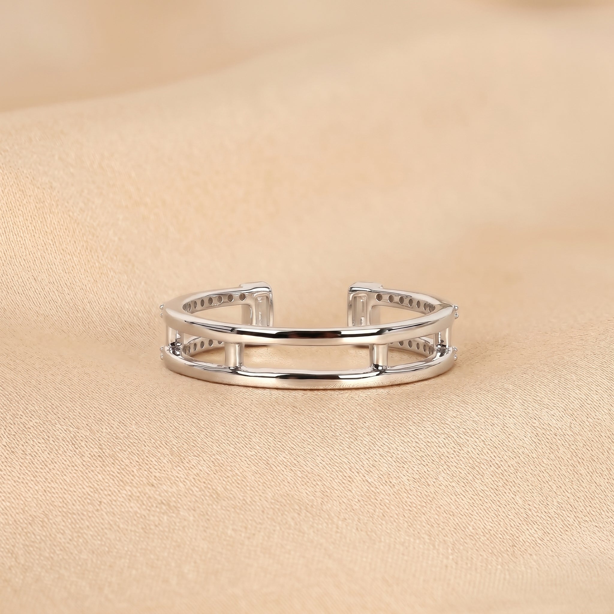 Baguette & Round Lab Grown Diamond Open Shank Ring in 10K White Gold 0.35 CTW
