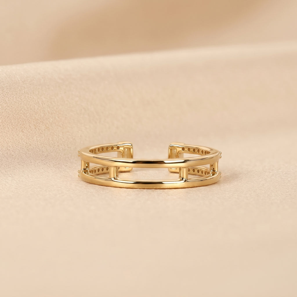 Baguette & Round Lab Grown Diamond Open Shank Ring in 10K Yellow Gold 0.35 CTW