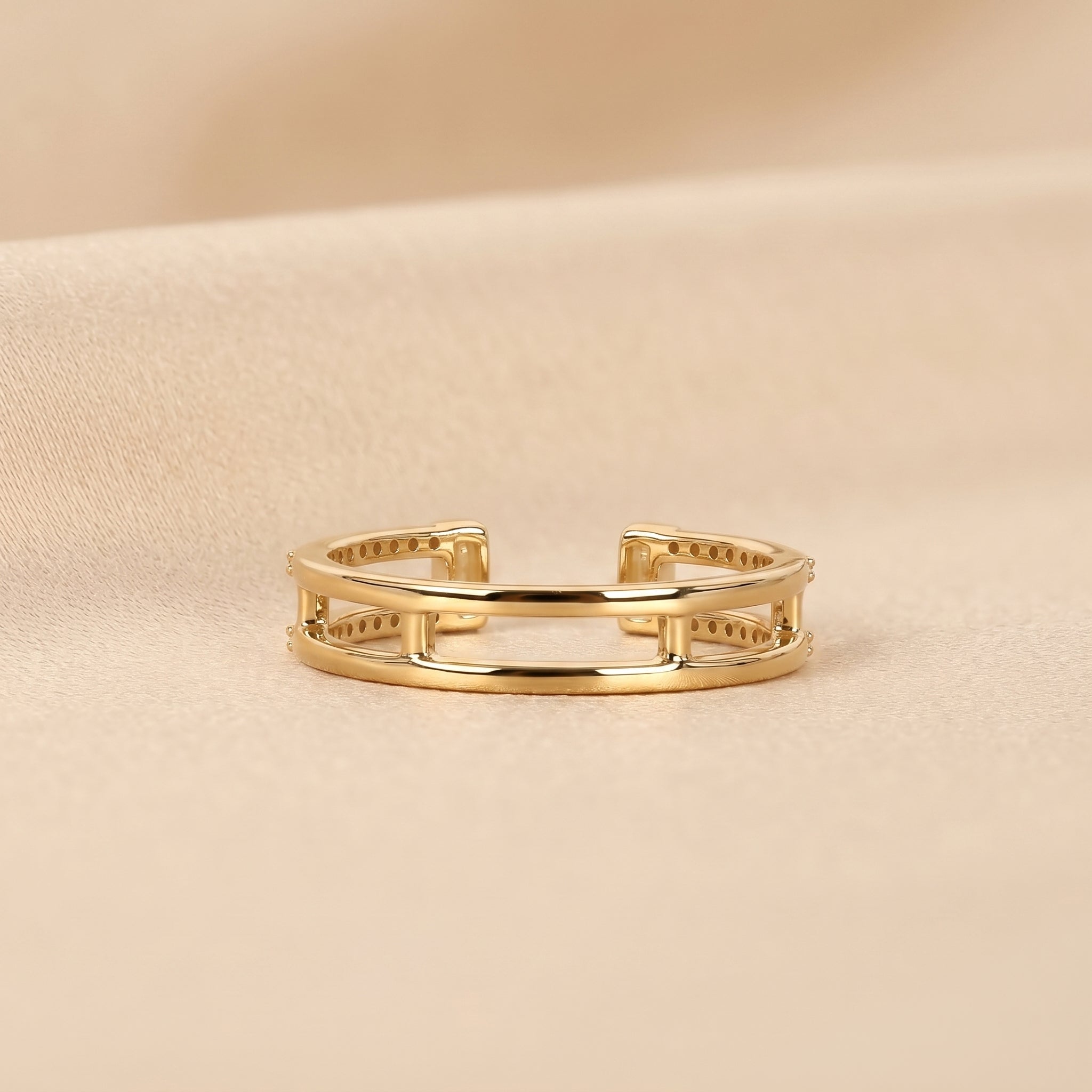 Baguette & Round Lab Grown Diamond Open Shank Ring in 10K Yellow Gold 0.35 CTW
