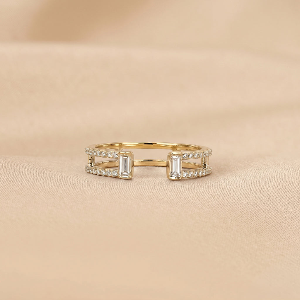 Baguette & Round Lab Grown Diamond Open Shank Ring in 10K Yellow Gold 0.35 CTW