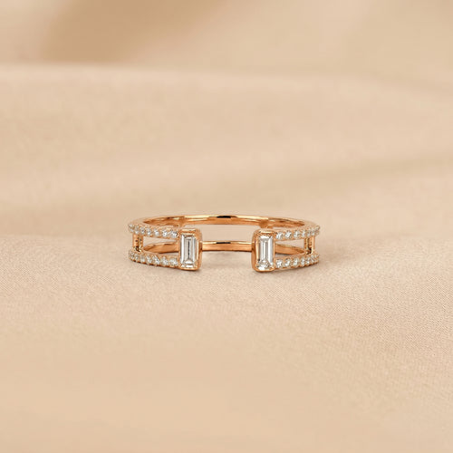 Baguette & Round Lab Grown Diamond Open Shank Ring in 14K Rose Gold 0.35 CTW