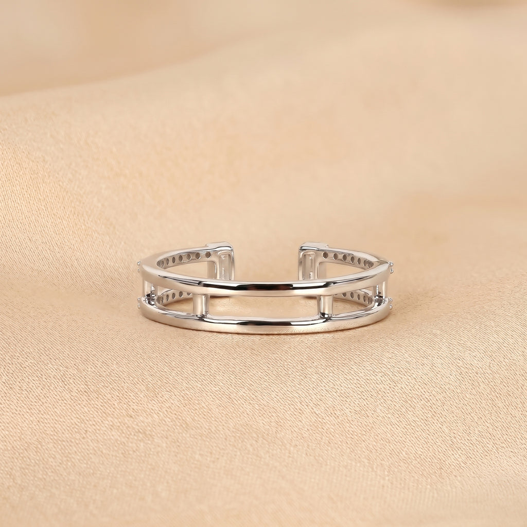 Baguette & Round Lab Grown Diamond Open Shank Ring in 14K White Gold 0.35 CTW