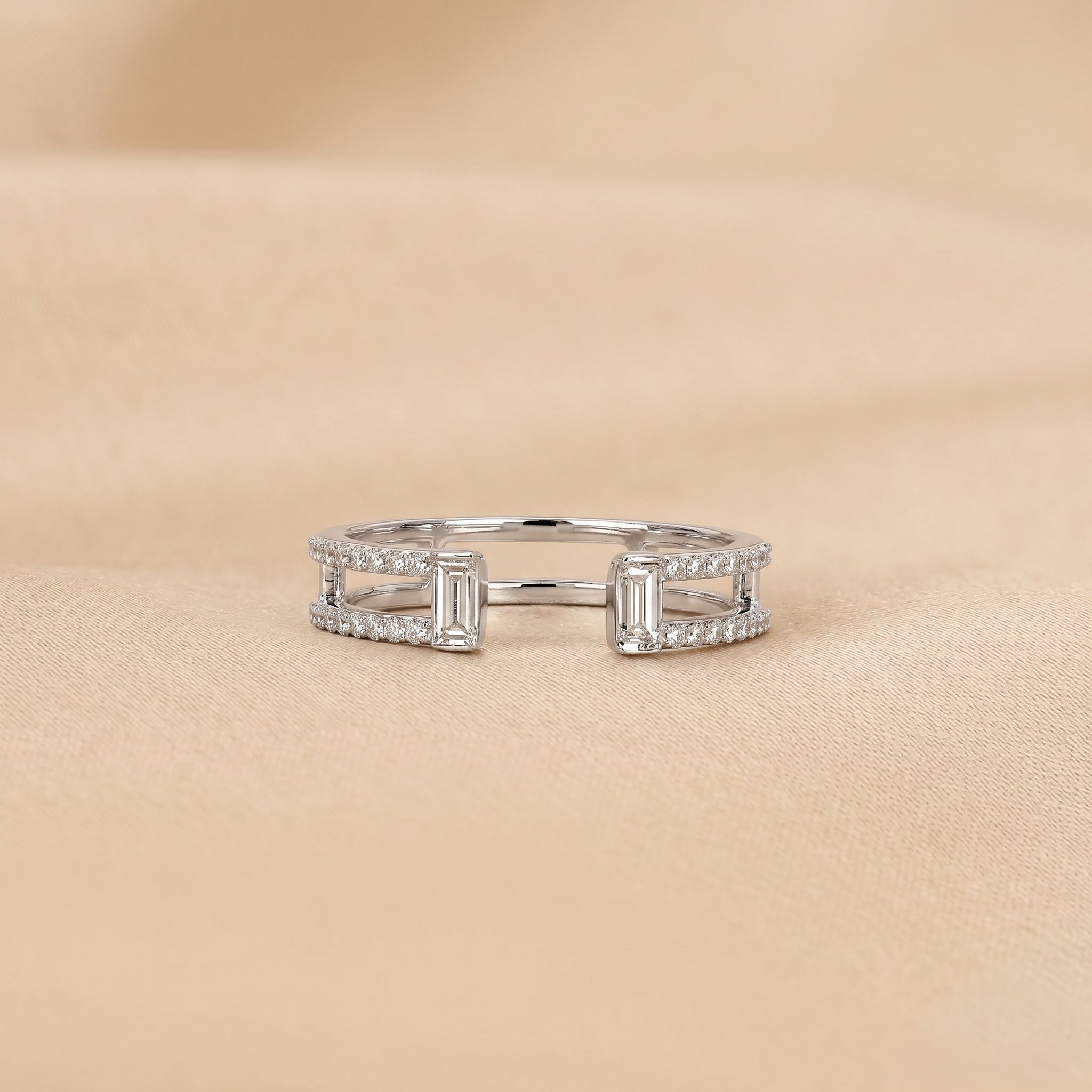 Baguette & Round Lab Grown Diamond Open Shank Ring in 14K White Gold 0.35 CTW