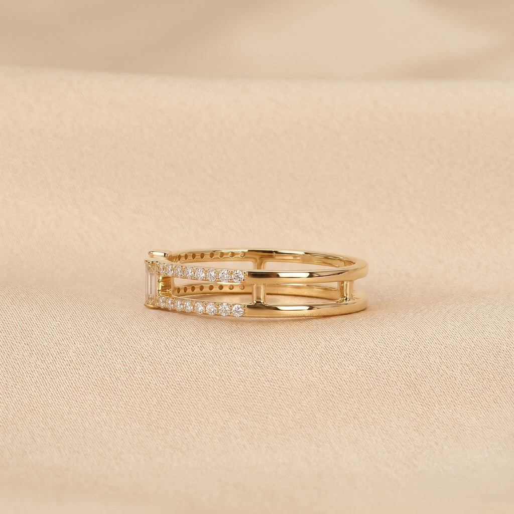Baguette & Round Lab Grown Diamond Open Shank Ring in 14K Yellow Gold 0.35 CTW