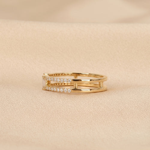Baguette & Round Lab Grown Diamond Open Shank Ring in 14K Yellow Gold 0.35 CTW