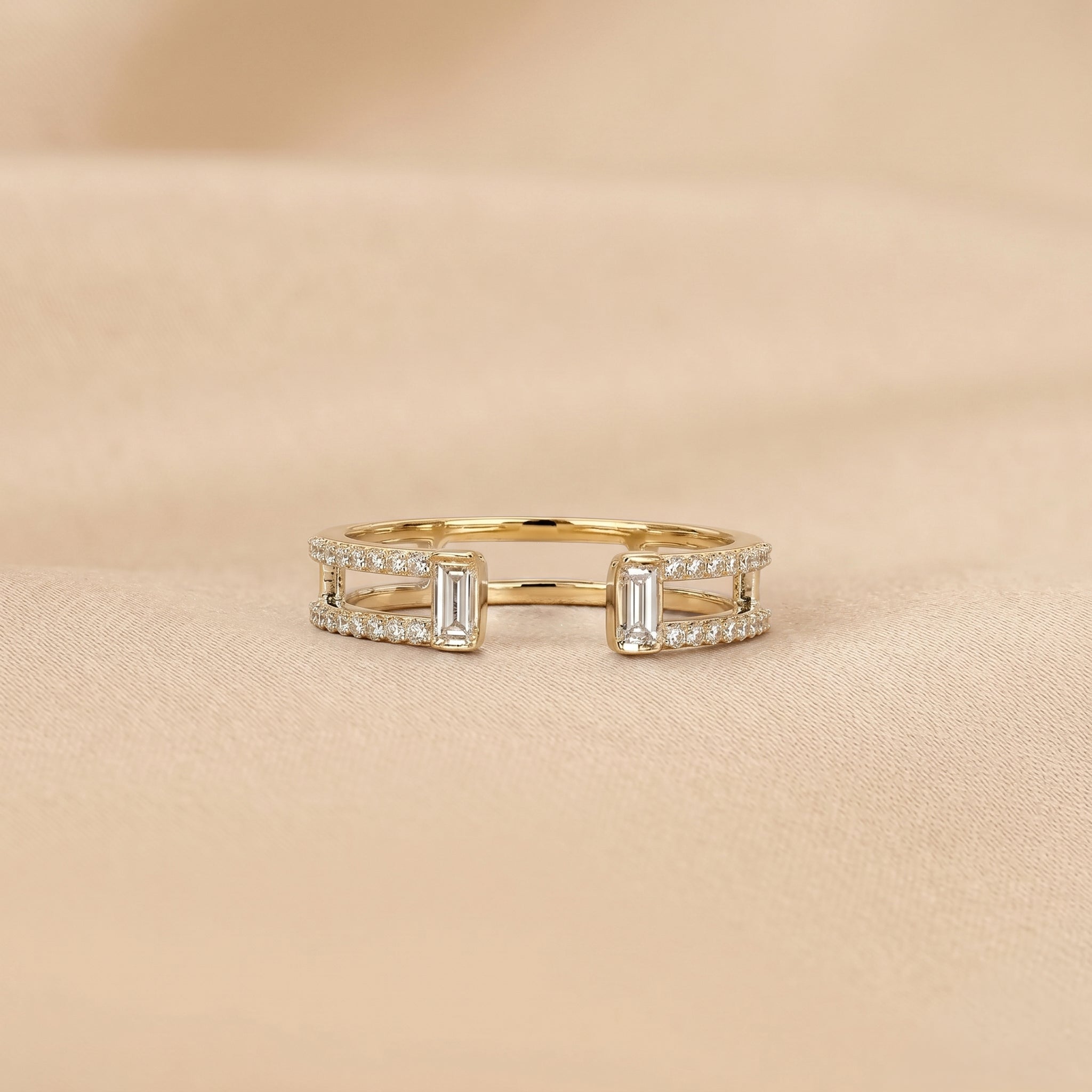 Baguette & Round Lab Grown Diamond Open Shank Ring in 14K Yellow Gold 0.35 CTW