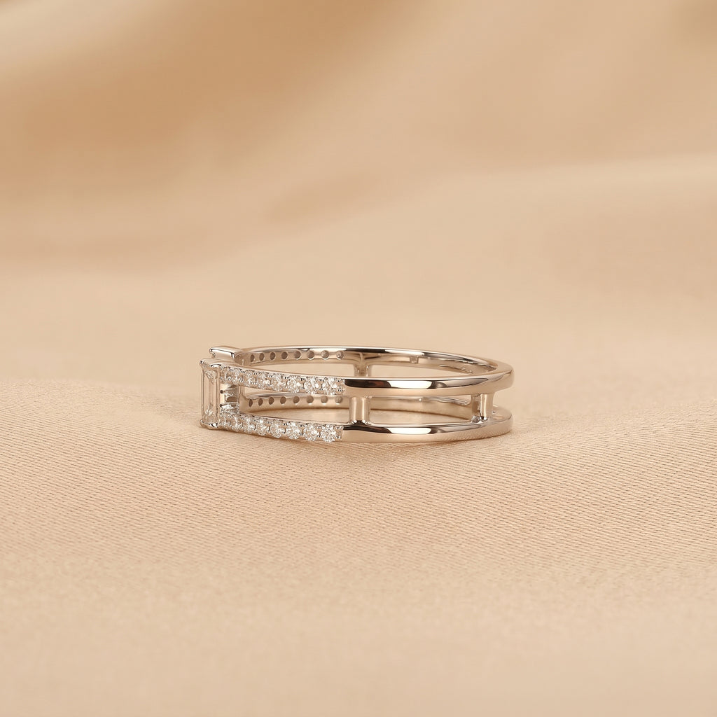 Baguette & Round Lab Grown Diamond Open Shank Ring in 18K White Gold 0.35 CTW