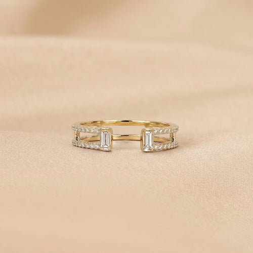 Baguette & Round Lab Grown Diamond Open Shank Ring in 18K Yellow Gold 0.35 CTW