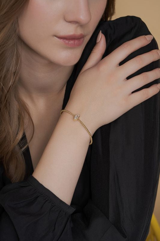 Beaded Bezel Set Marquise Lab Grown Diamond Bangle Bracelet in 18K White Gold 1 CTW