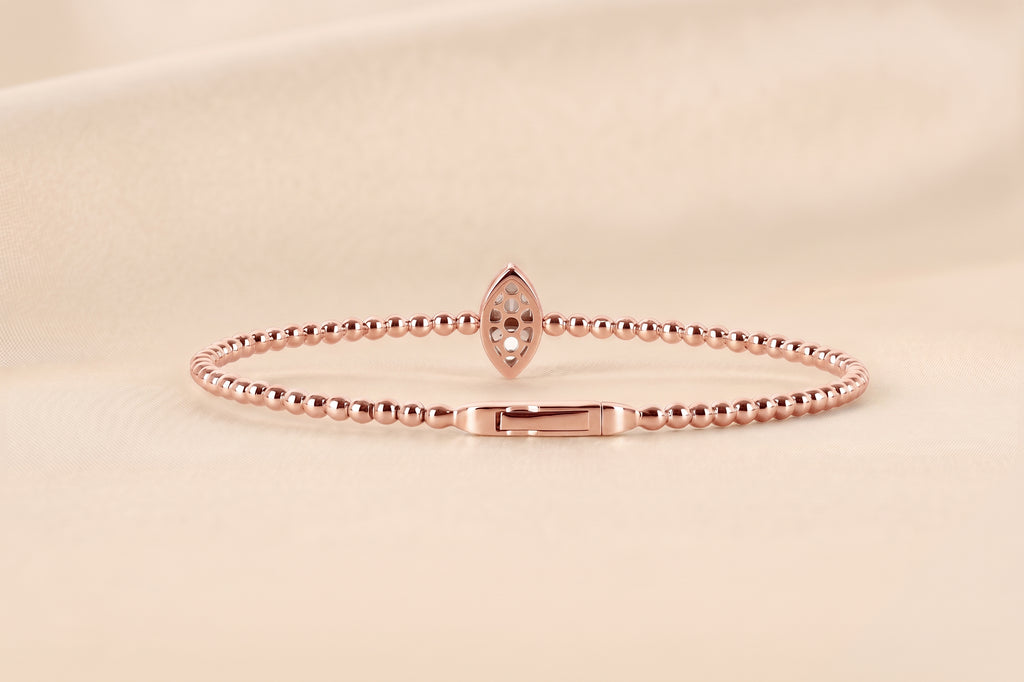 Beaded Bezel Set Marquise Lab Grown Diamond Bangle Bracelet in 10K Rose Gold 1 CTW