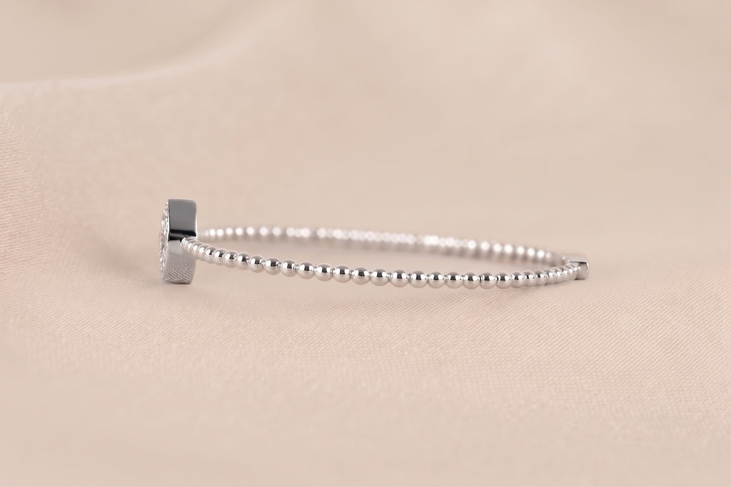 Beaded Bezel Set Marquise Lab Grown Diamond Bangle Bracelet in 10K White Gold 1 CTW