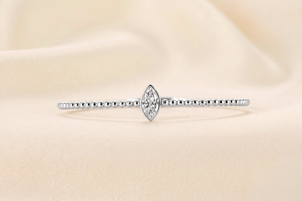 Beaded Bezel Set Marquise Lab Grown Diamond Bangle Bracelet in 10K White Gold 1 CTW