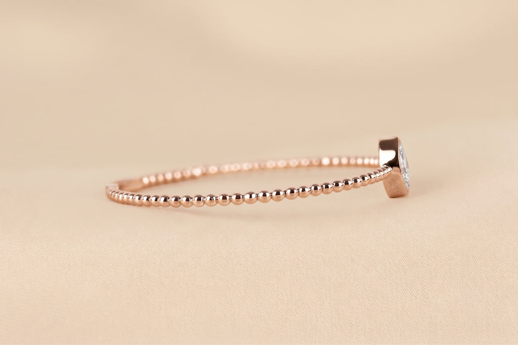 Beaded Bezel Set Marquise Lab Grown Diamond Bangle Bracelet in 14K Rose Gold 1 CTW