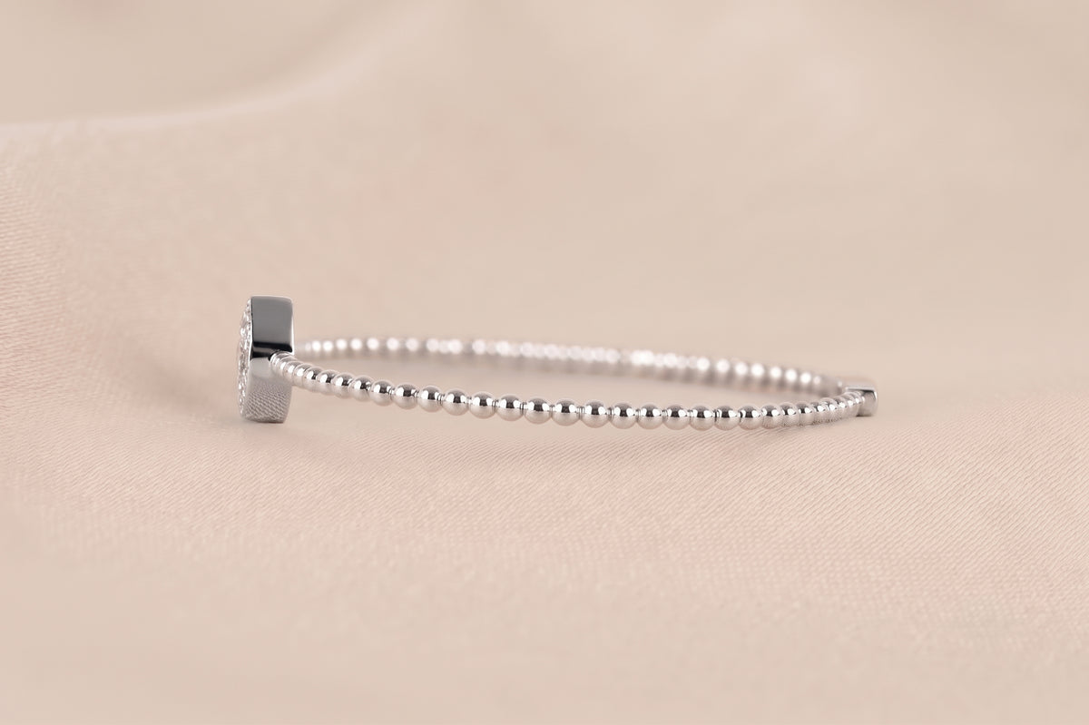 Beaded Bezel Set Marquise Lab Grown Diamond Bangle Bracelet in 14K White Gold 1 CTW
