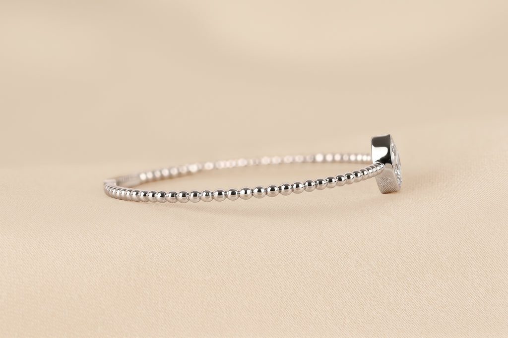 Beaded Bezel Set Marquise Lab Grown Diamond Bangle Bracelet in 14K White Gold 1 CTW