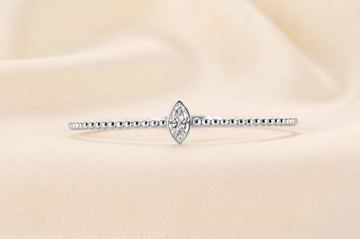 Beaded Bezel Set Marquise Lab Grown Diamond Bangle Bracelet in 14K White Gold 1 CTW