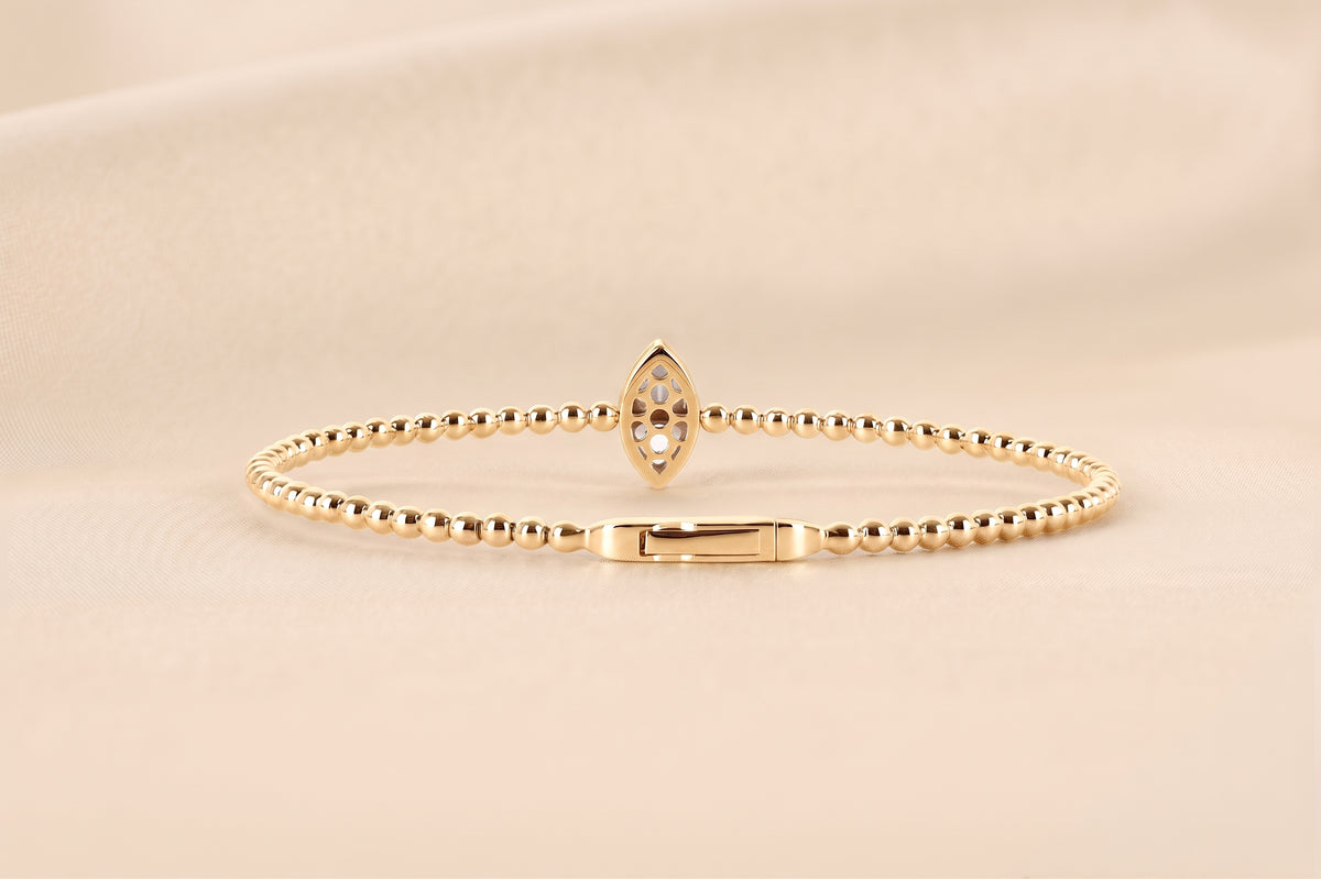 Beaded Bezel Set Marquise Lab Grown Diamond Bangle Bracelet in 14K Yellow Gold 1 CTW
